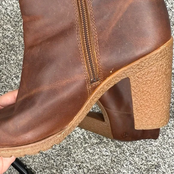 Timberland Women's Brown Leather Peep toe Ankle Booties A1IE9 - Picture 6 of 7